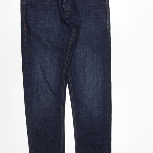 Marks and Spencer Mens Blue Cotton Straight Jeans Size 32 in L33 in Slim Zip