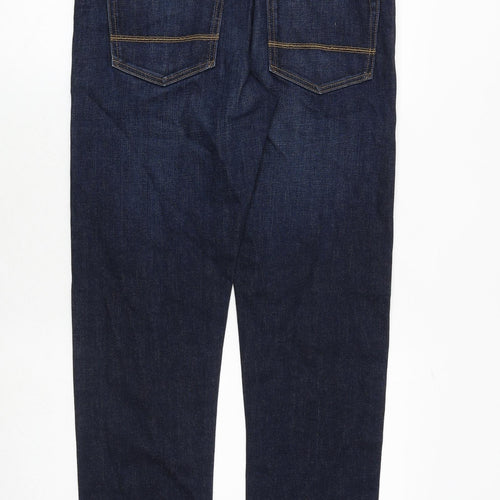 Marks and Spencer Mens Blue Cotton Straight Jeans Size 32 in L33 in Slim Zip