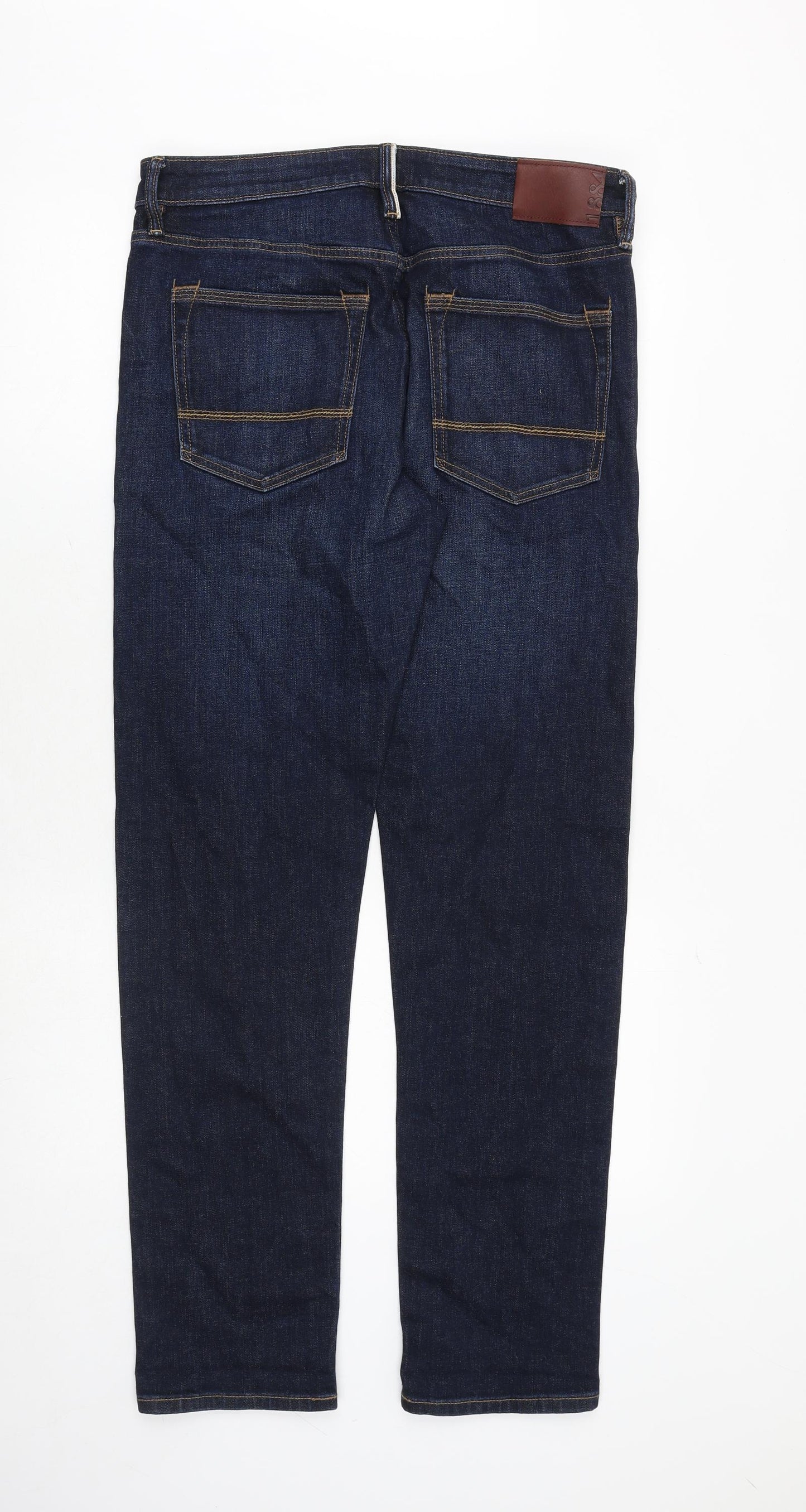 Marks and Spencer Mens Blue Cotton Straight Jeans Size 32 in L33 in Slim Zip