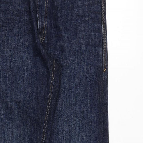 Marks and Spencer Mens Blue Cotton Straight Jeans Size 32 in L33 in Slim Zip