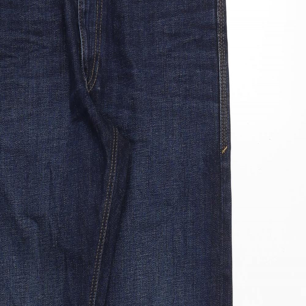 Marks and Spencer Mens Blue Cotton Straight Jeans Size 32 in L33 in Slim Zip