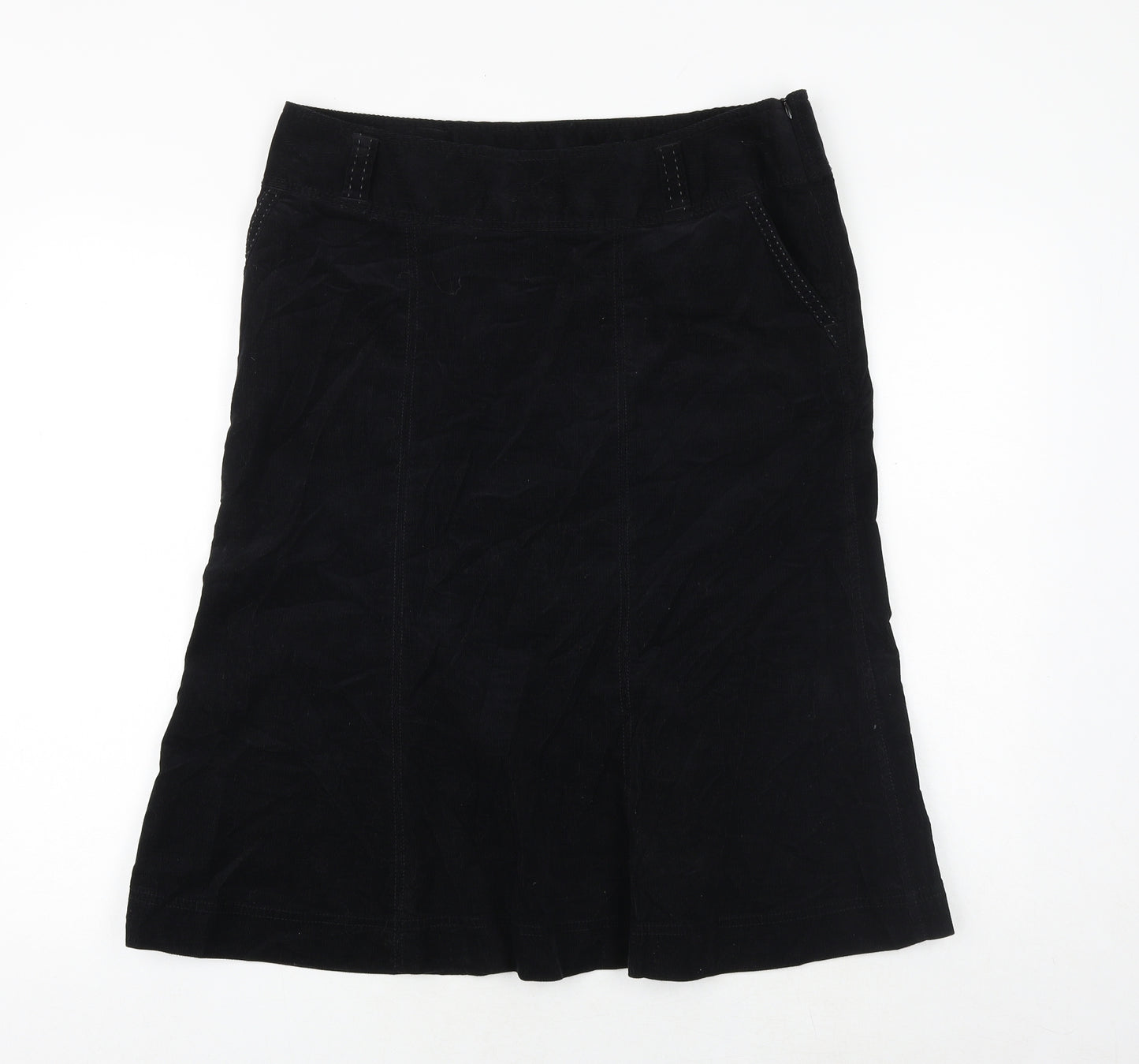 Marks and Spencer Womens Black Cotton Swing Skirt Size 14 Zip