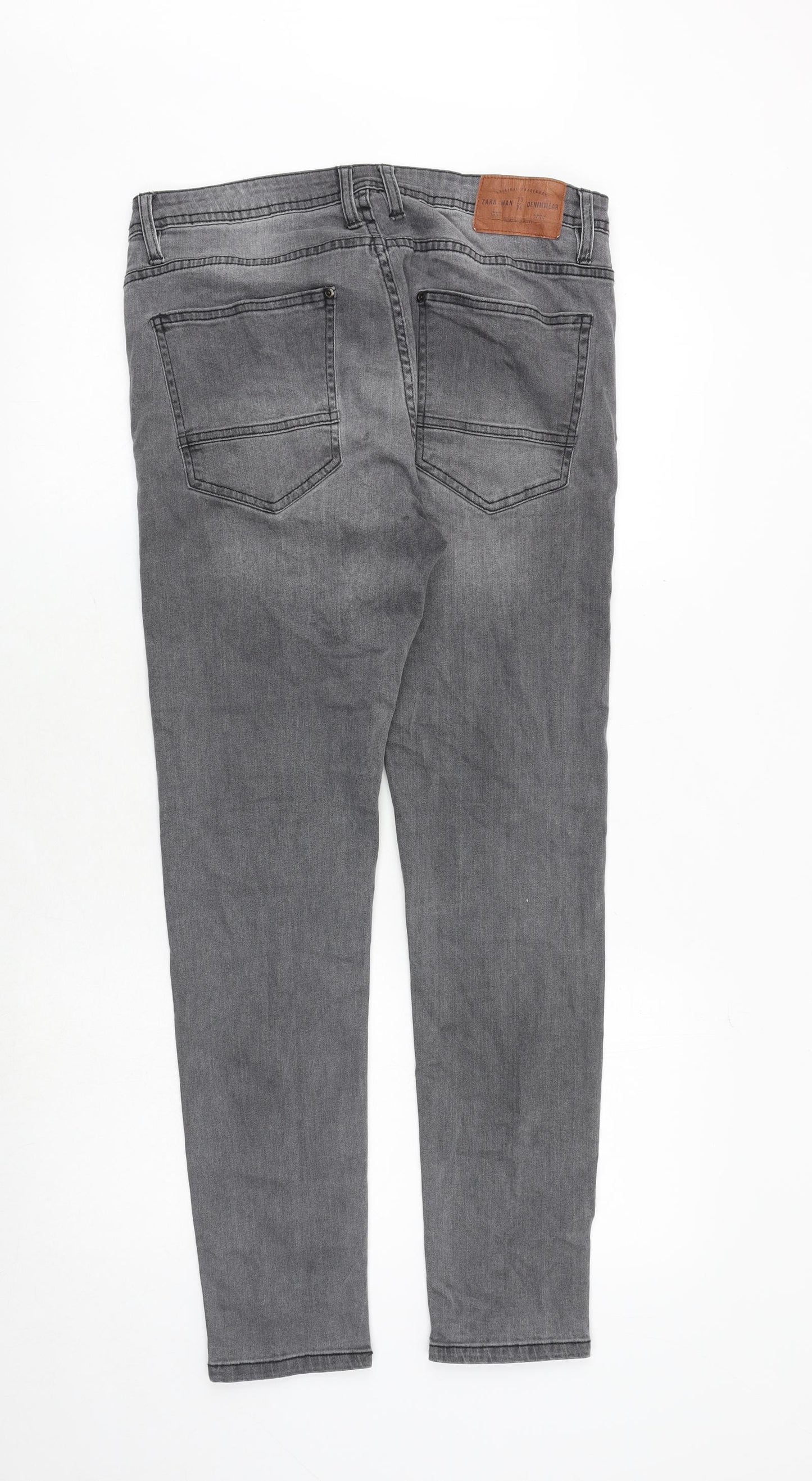 Zara Mens Grey Cotton Skinny Jeans Size 32 in Regular Zip