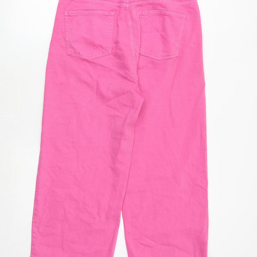 Marks and Spencer Womens Pink Cotton Wide-Leg Jeans Size 16 Regular Zip