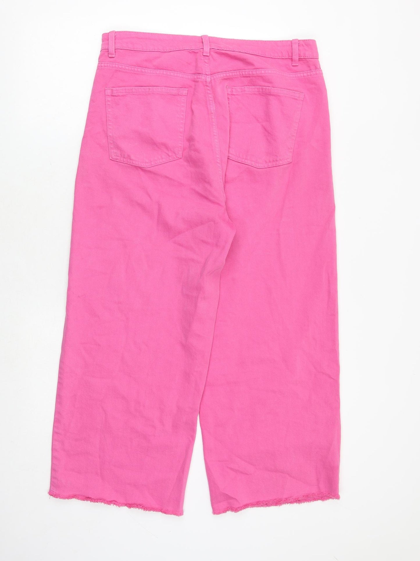 Marks and Spencer Womens Pink Cotton Wide-Leg Jeans Size 16 Regular Zip