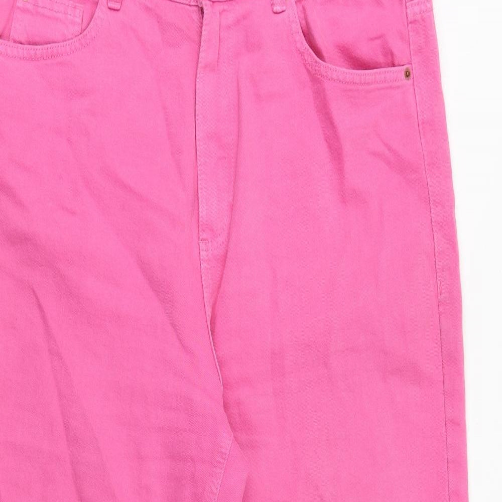 Marks and Spencer Womens Pink Cotton Wide-Leg Jeans Size 16 Regular Zip
