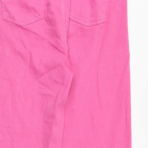 Marks and Spencer Womens Pink Cotton Wide-Leg Jeans Size 16 Regular Zip