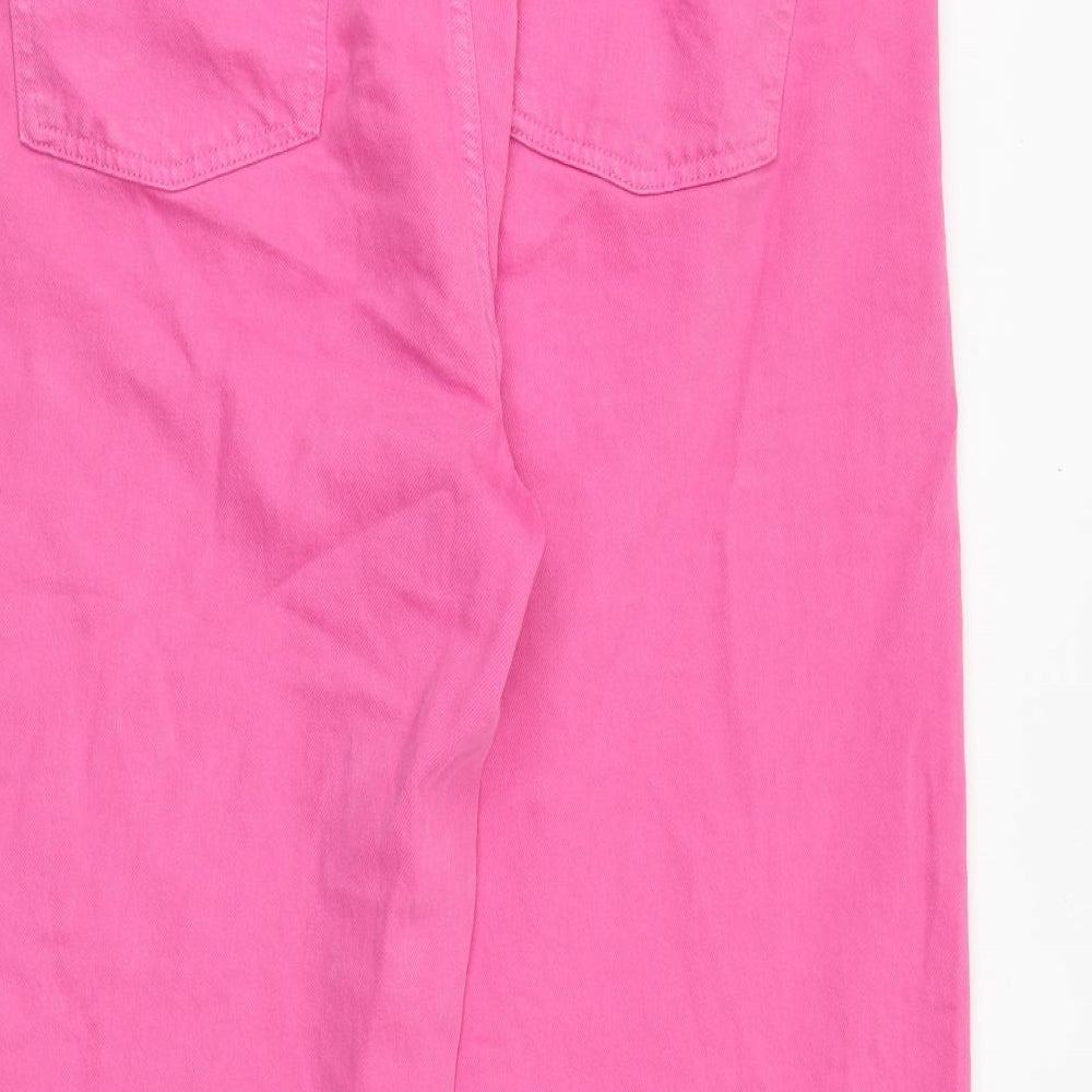 Marks and Spencer Womens Pink Cotton Wide-Leg Jeans Size 16 Regular Zip