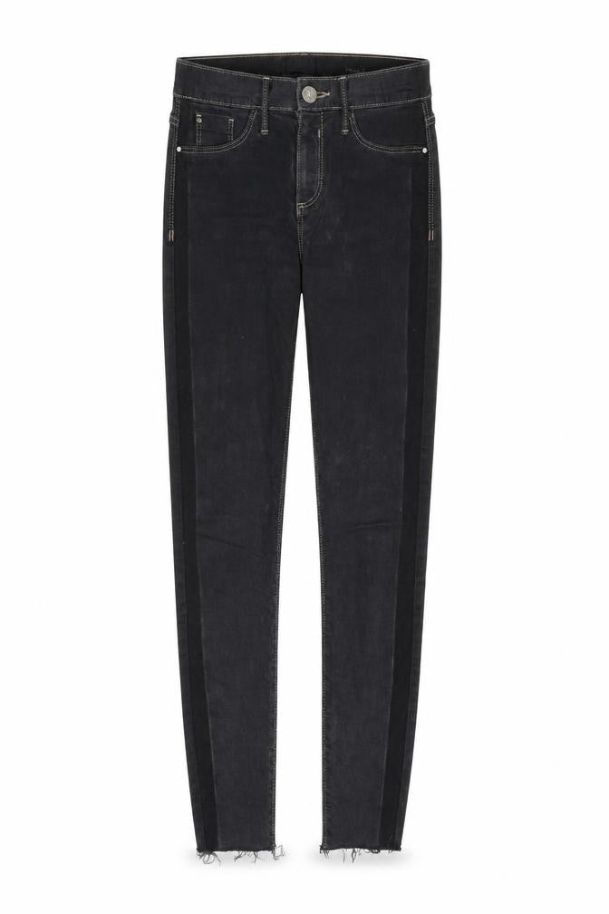 Front view of River Island women’s black polyester skinny jeans, size UK 8, regular zip