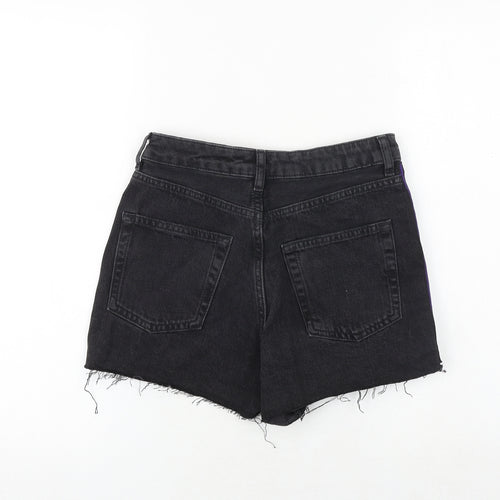 Topshop Womens Black Cotton Cut-Off Shorts Size 6 Regular Zip - Side Stripe Detail