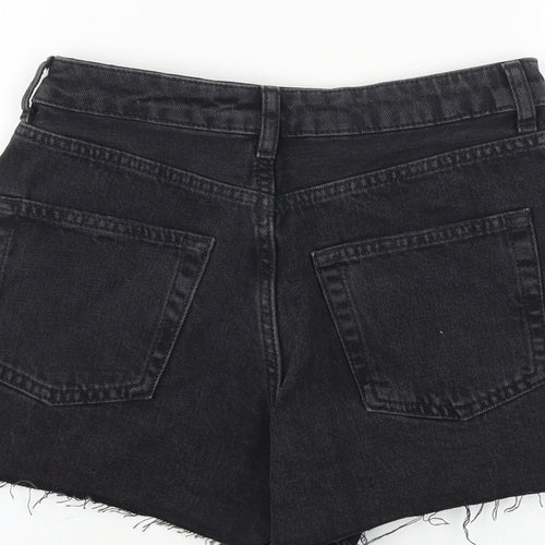Topshop Womens Black Cotton Cut-Off Shorts Size 6 Regular Zip - Side Stripe Detail