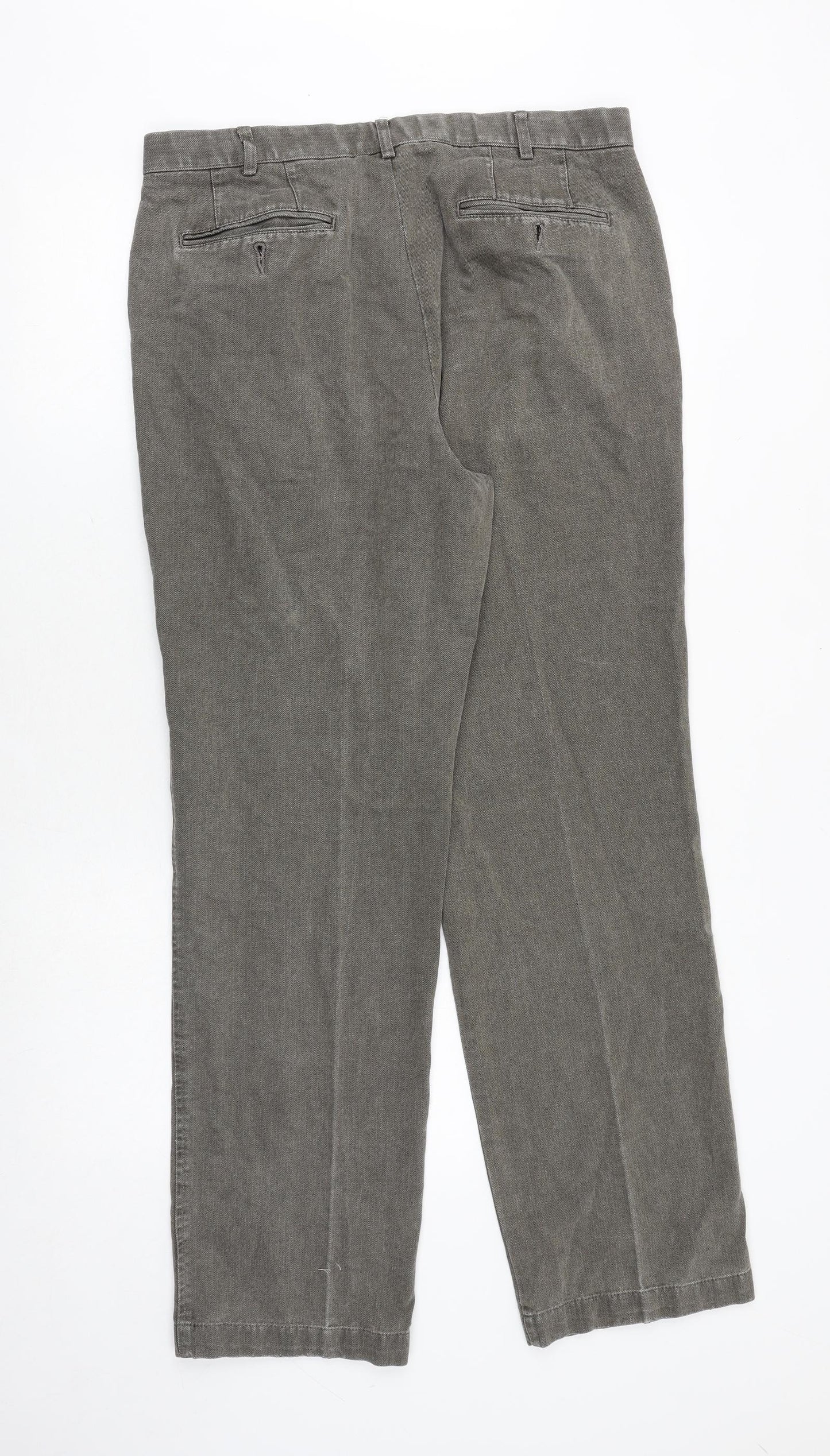 Marks and Spencer Mens Grey Cotton Trousers Size 34 in Regular Zip