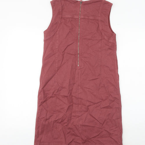 White Stuff Womens Pink Cotton A-Line Size 8 Round Neck Zip