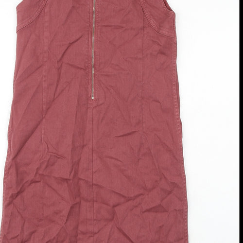White Stuff Womens Pink Cotton A-Line Size 8 Round Neck Zip