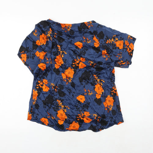 River Island Womens Blue Floral Viscose Basic T-Shirt Size 10 Round Neck