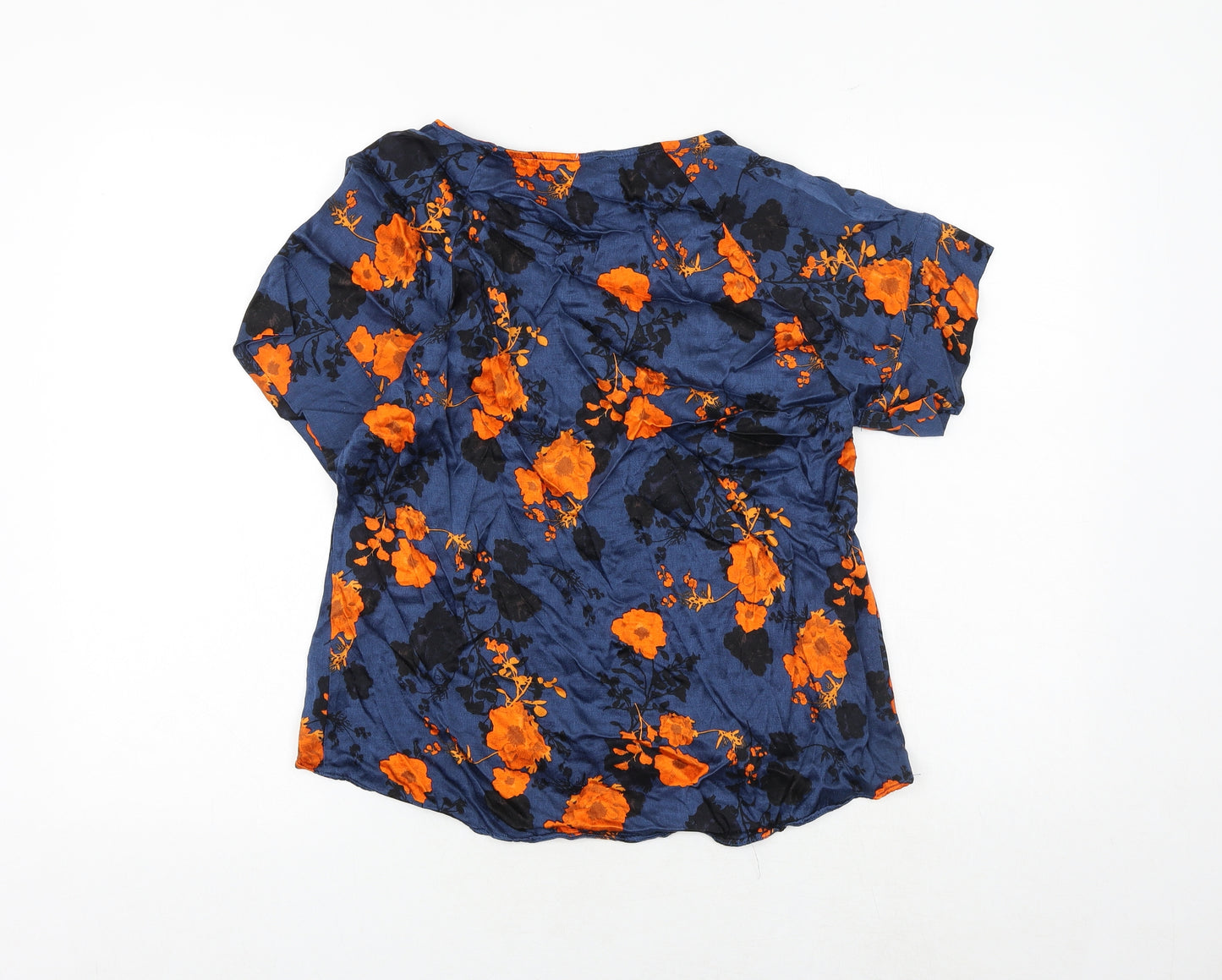 River Island Womens Blue Floral Viscose Basic T-Shirt Size 10 Round Neck