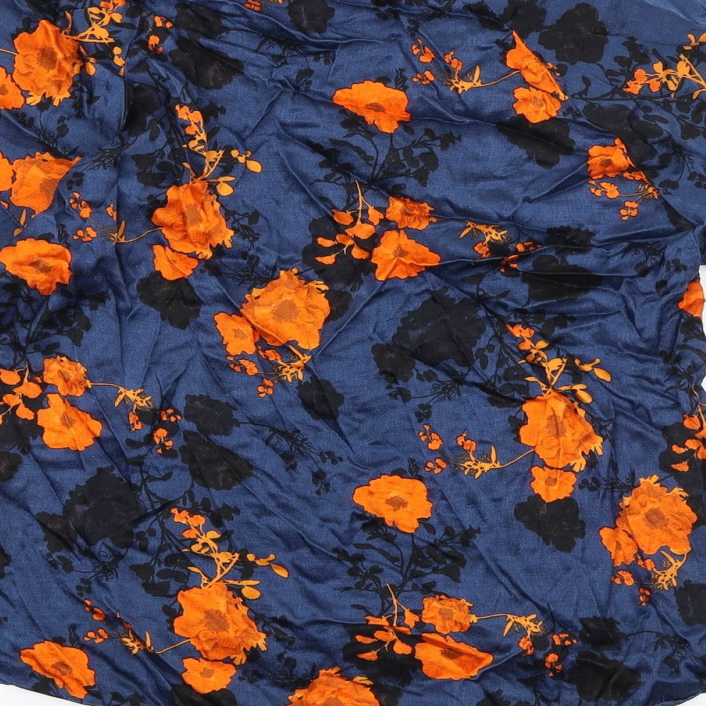 River Island Womens Blue Floral Viscose Basic T-Shirt Size 10 Round Neck