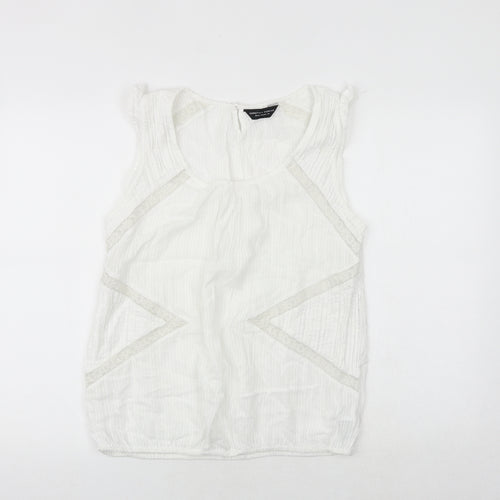 Dorothy Perkins Womens White 100% Cotton Basic Blouse Size 16 Scoop Neck - Lace Detail
