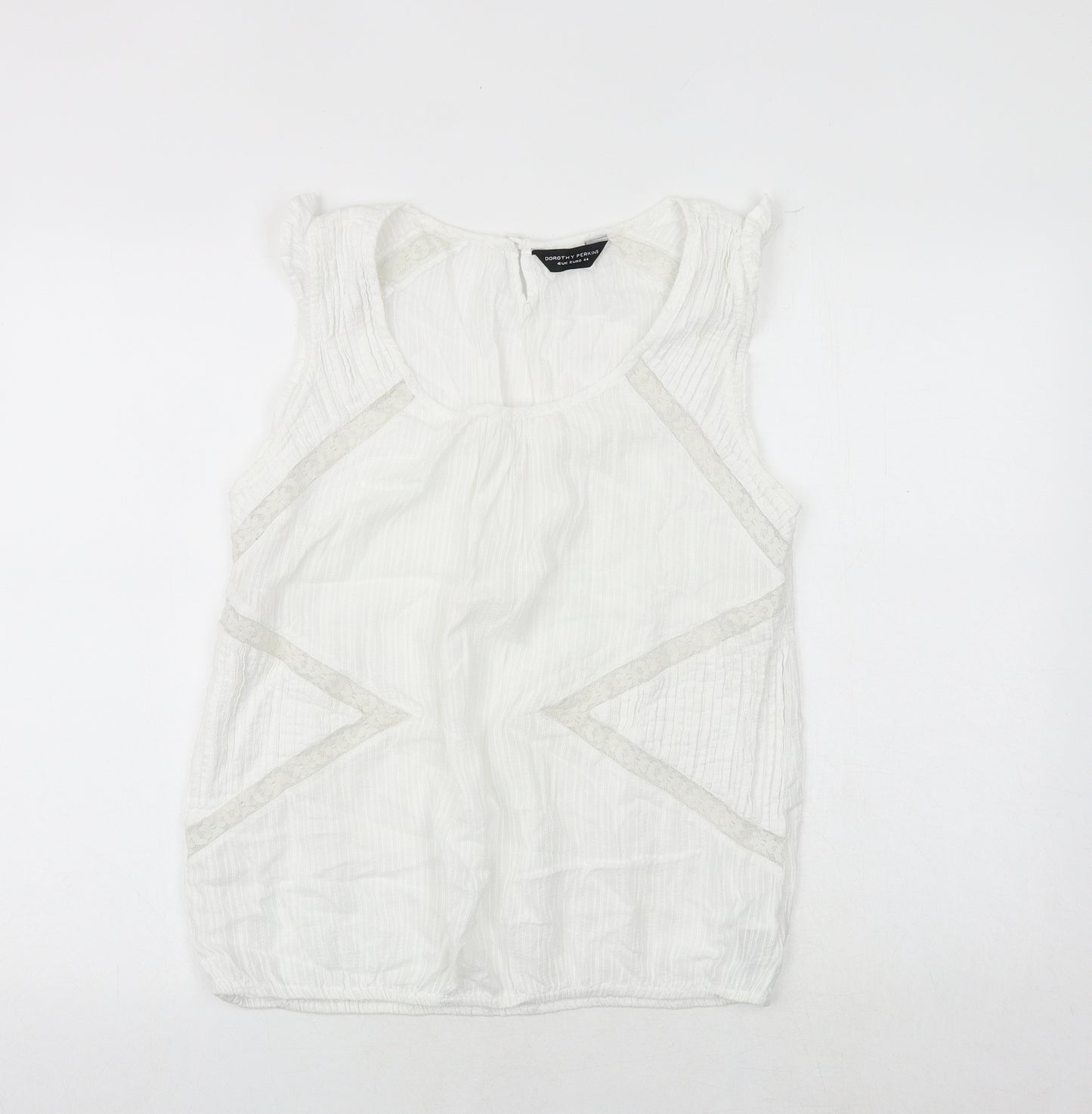Dorothy Perkins Womens White 100% Cotton Basic Blouse Size 16 Scoop Neck - Lace Detail