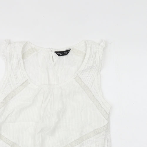 Dorothy Perkins Womens White 100% Cotton Basic Blouse Size 16 Scoop Neck - Lace Detail