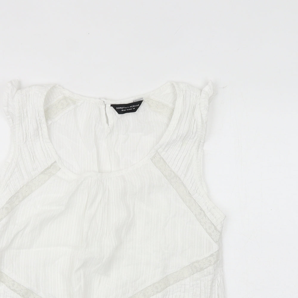 Dorothy Perkins Womens White 100% Cotton Basic Blouse Size 16 Scoop Neck - Lace Detail
