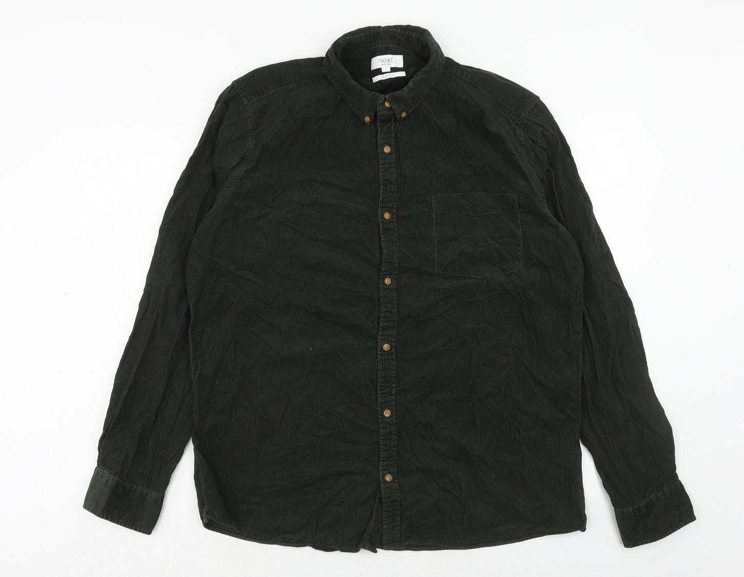 NEXT Mens Green Cotton Button-Up Size XL Collared Button