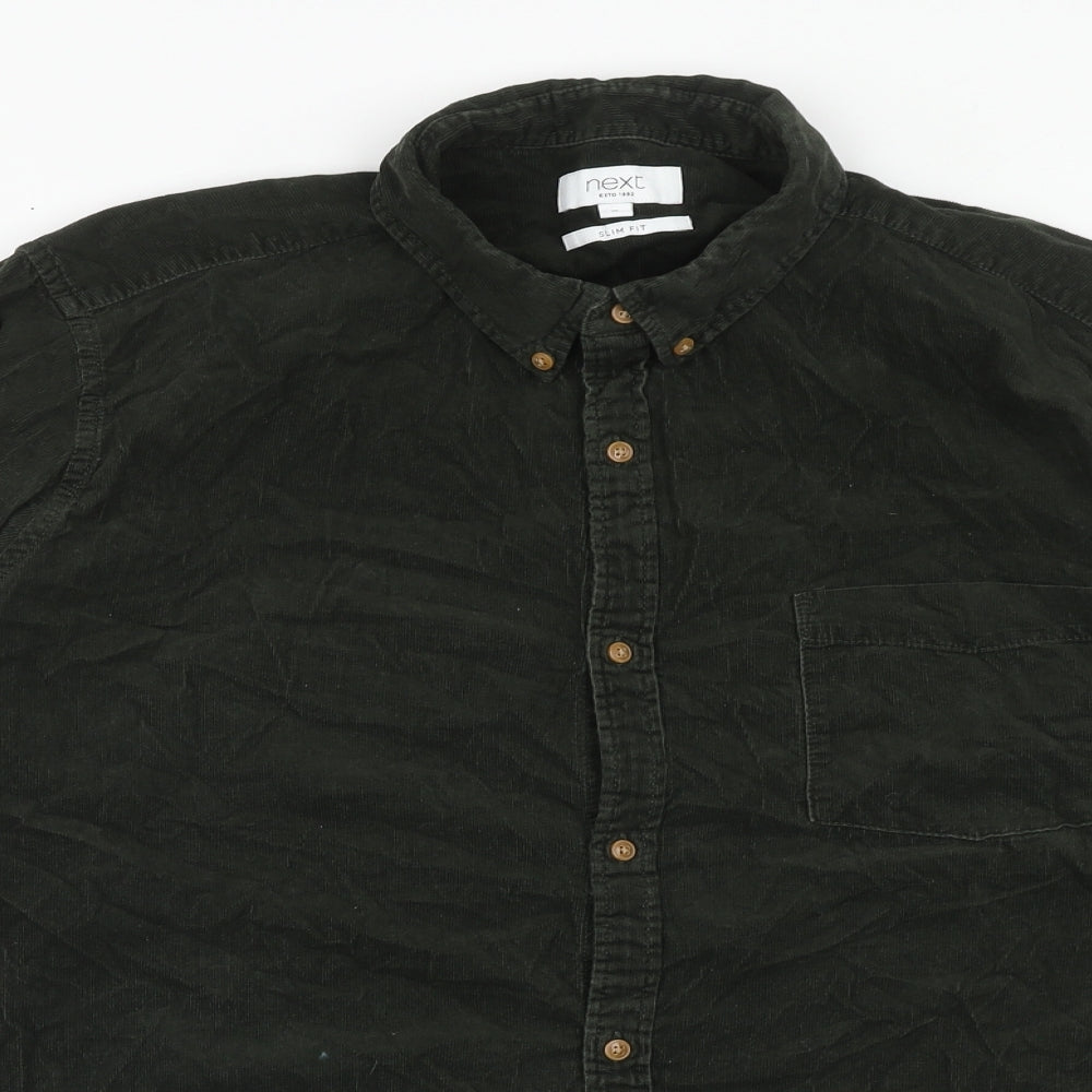 NEXT Mens Green Cotton Button-Up Size XL Collared Button