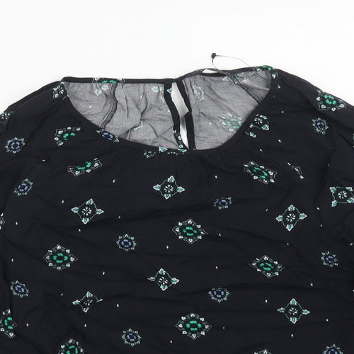 Marks and Spencer Womens Blue Geometric Viscose Basic Blouse Size 8 Boat Neck