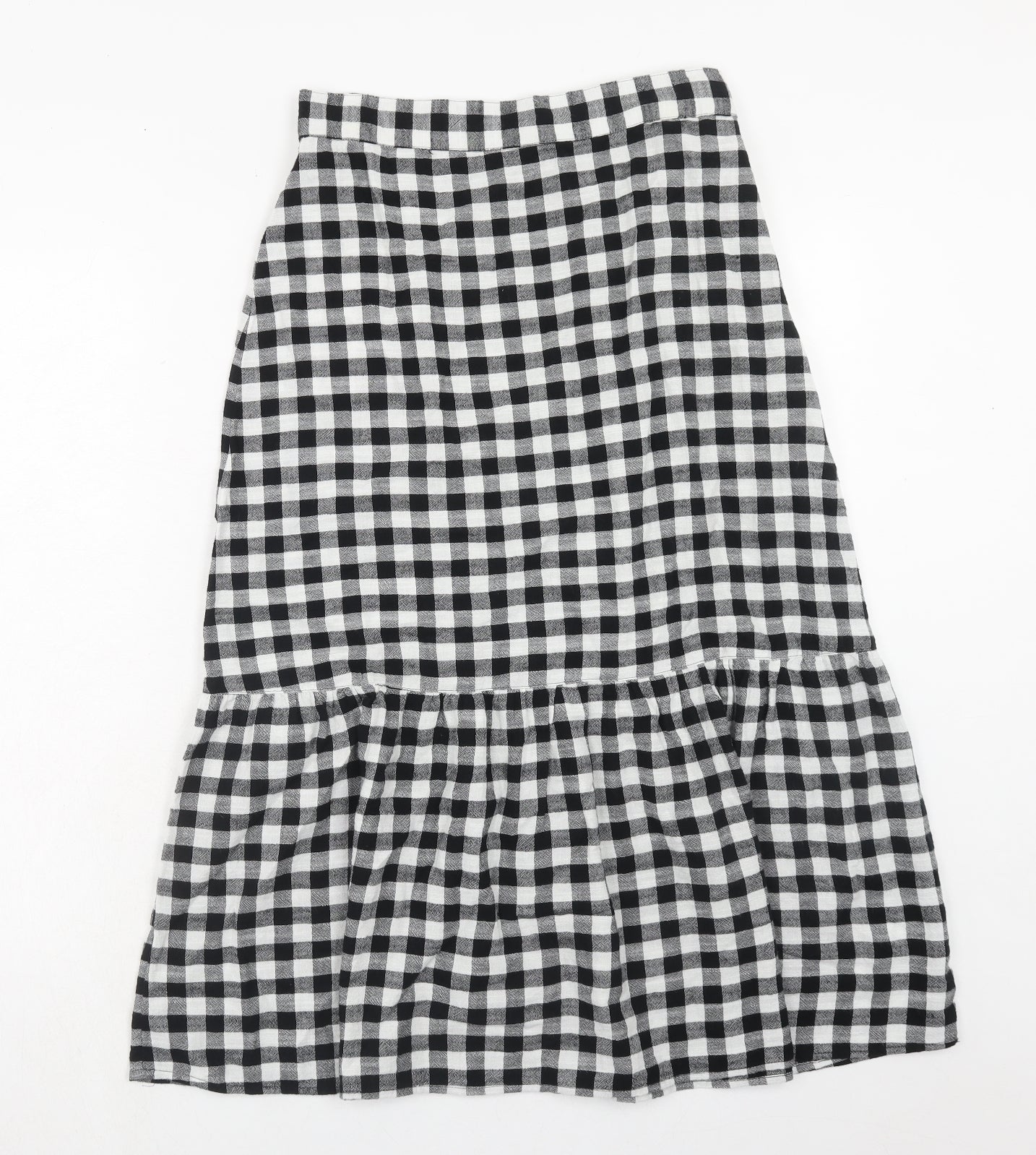 Marks and Spencer Womens Black Check Cotton Peasant Skirt Size 10