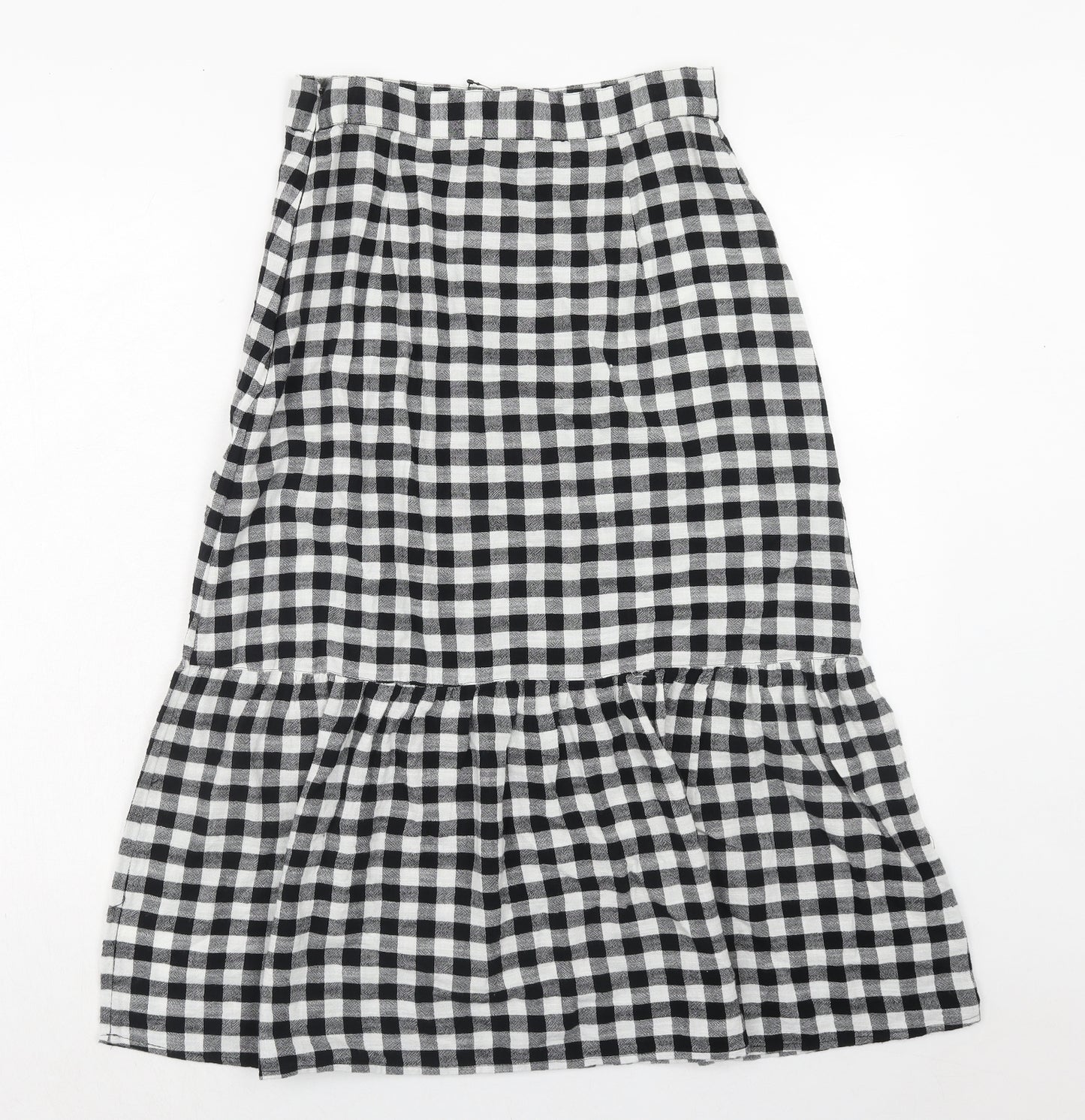 Marks and Spencer Womens Black Check Cotton Peasant Skirt Size 10