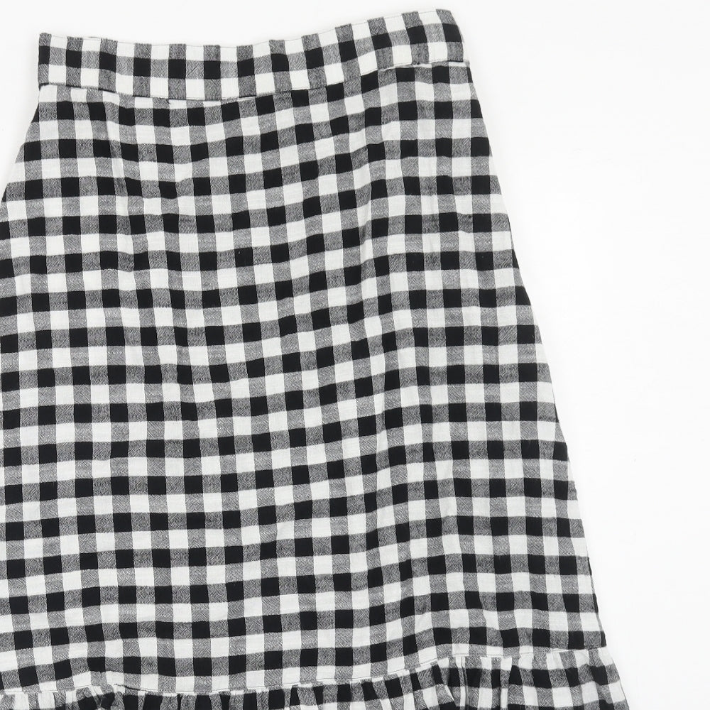 Marks and Spencer Womens Black Check Cotton Peasant Skirt Size 10