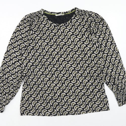 Per Una Womens Black Geometric Cotton Basic Blouse Size 16 Round Neck