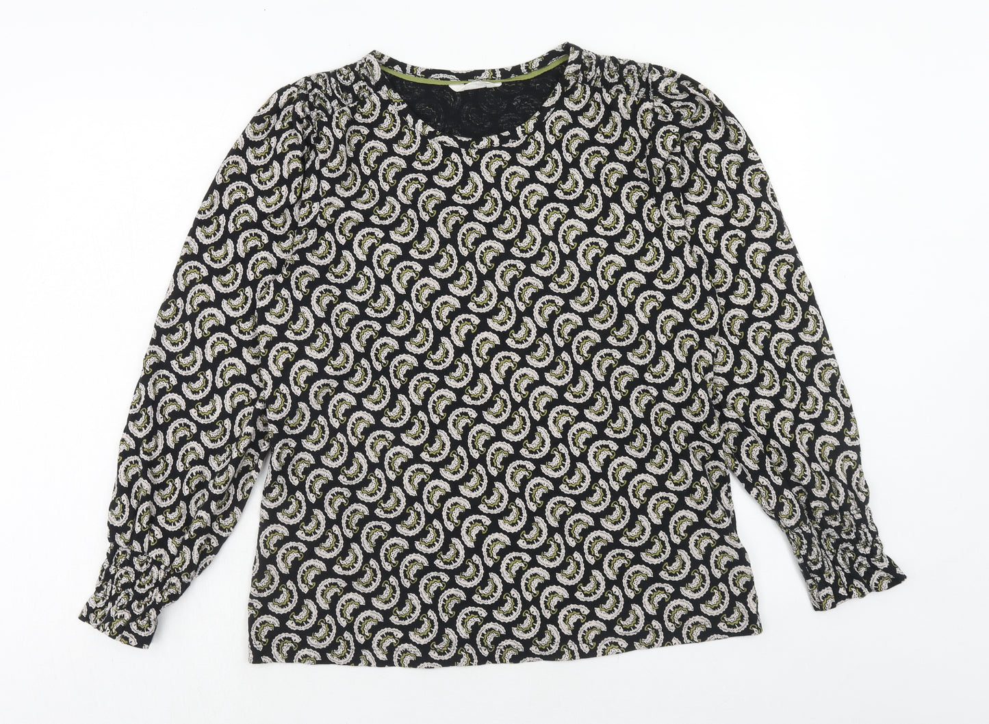 Per Una Womens Black Geometric Cotton Basic Blouse Size 16 Round Neck