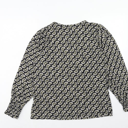 Per Una Womens Black Geometric Cotton Basic Blouse Size 16 Round Neck