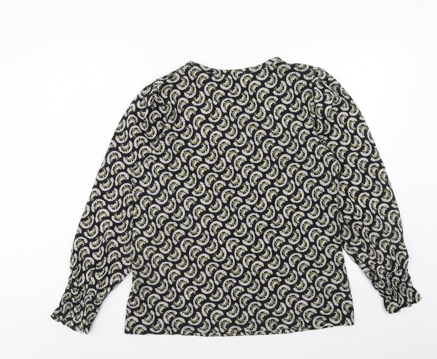 Per Una Womens Black Geometric Cotton Basic Blouse Size 16 Round Neck
