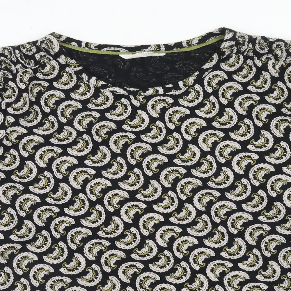 Per Una Womens Black Geometric Cotton Basic Blouse Size 16 Round Neck