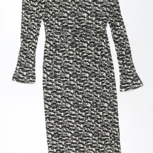 Marks and Spencer Womens Black Geometric Polyester Shift Size 16 Mock Neck Pullover
