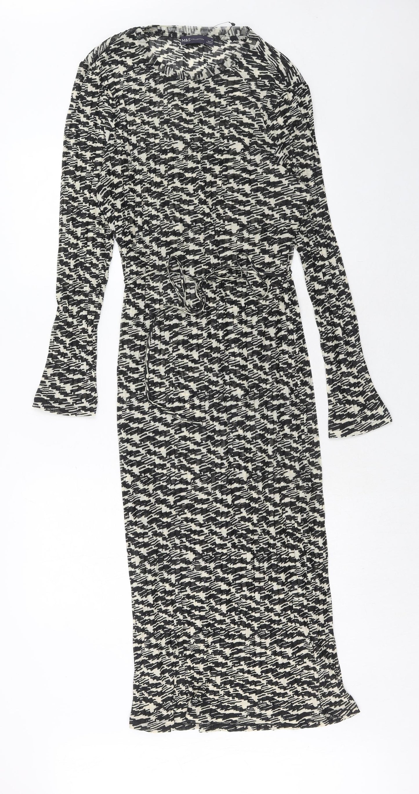 Marks and Spencer Womens Black Geometric Polyester Shift Size 16 Mock Neck Pullover