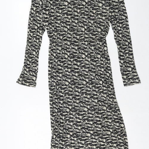 Marks and Spencer Womens Black Geometric Polyester Shift Size 16 Mock Neck Pullover