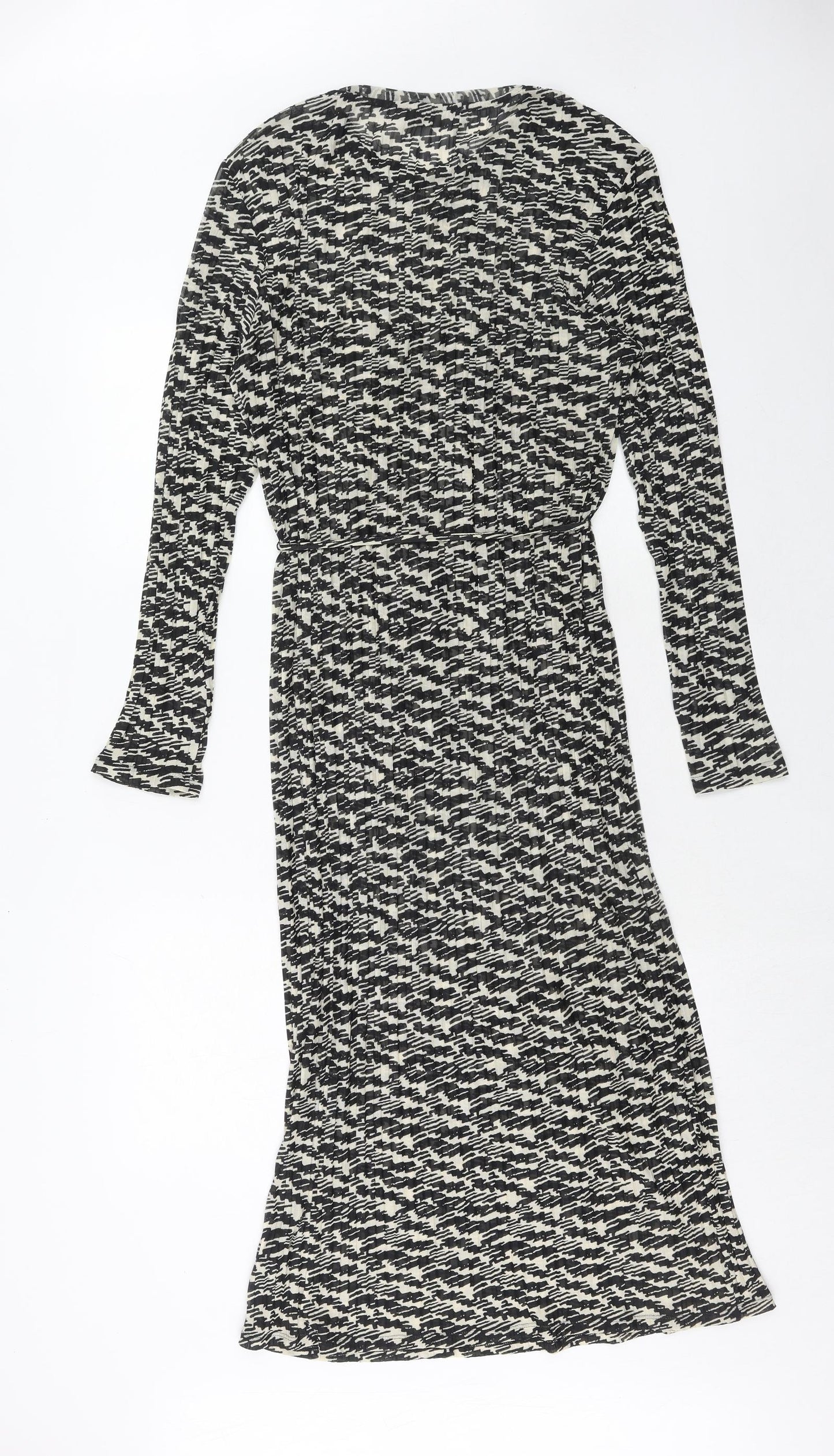Marks and Spencer Womens Black Geometric Polyester Shift Size 16 Mock Neck Pullover
