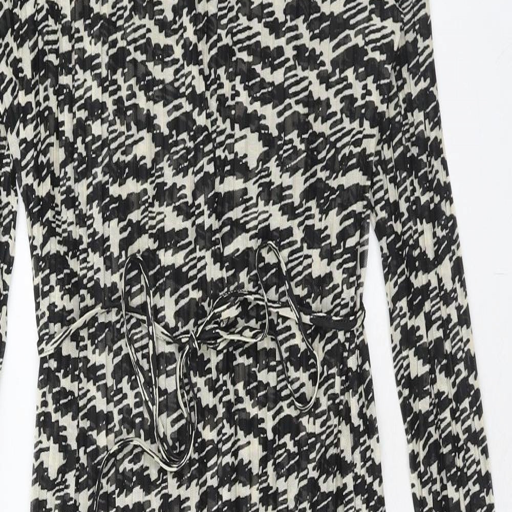 Marks and Spencer Womens Black Geometric Polyester Shift Size 16 Mock Neck Pullover