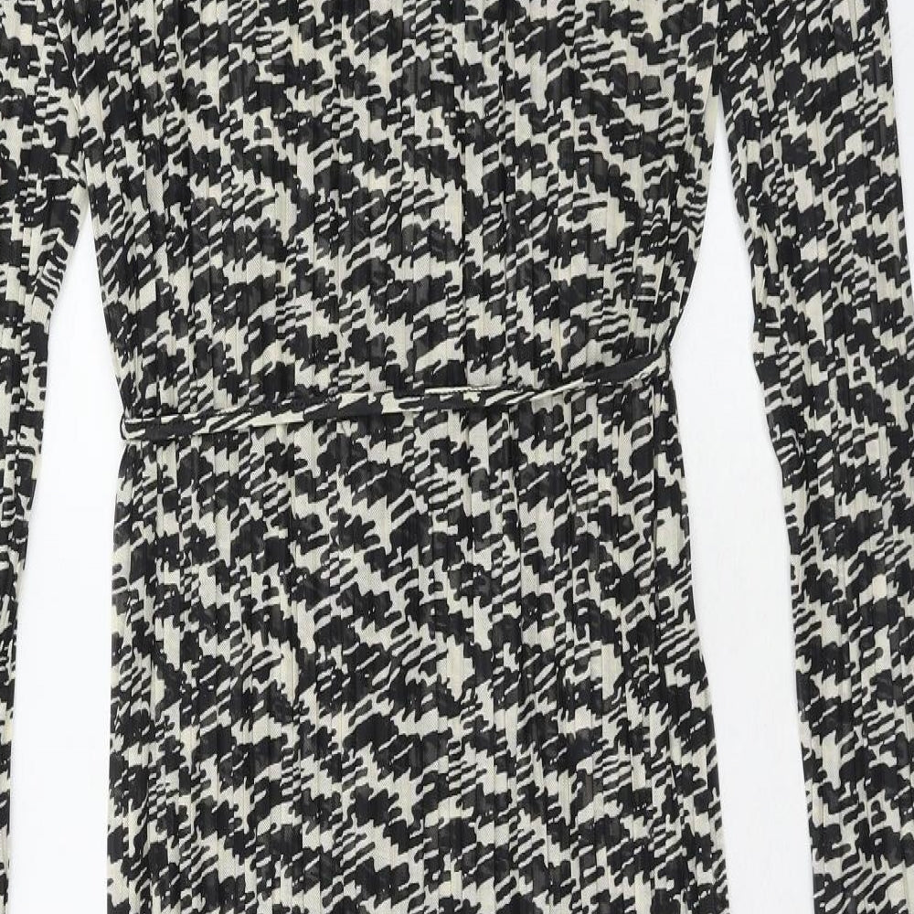 Marks and Spencer Womens Black Geometric Polyester Shift Size 16 Mock Neck Pullover