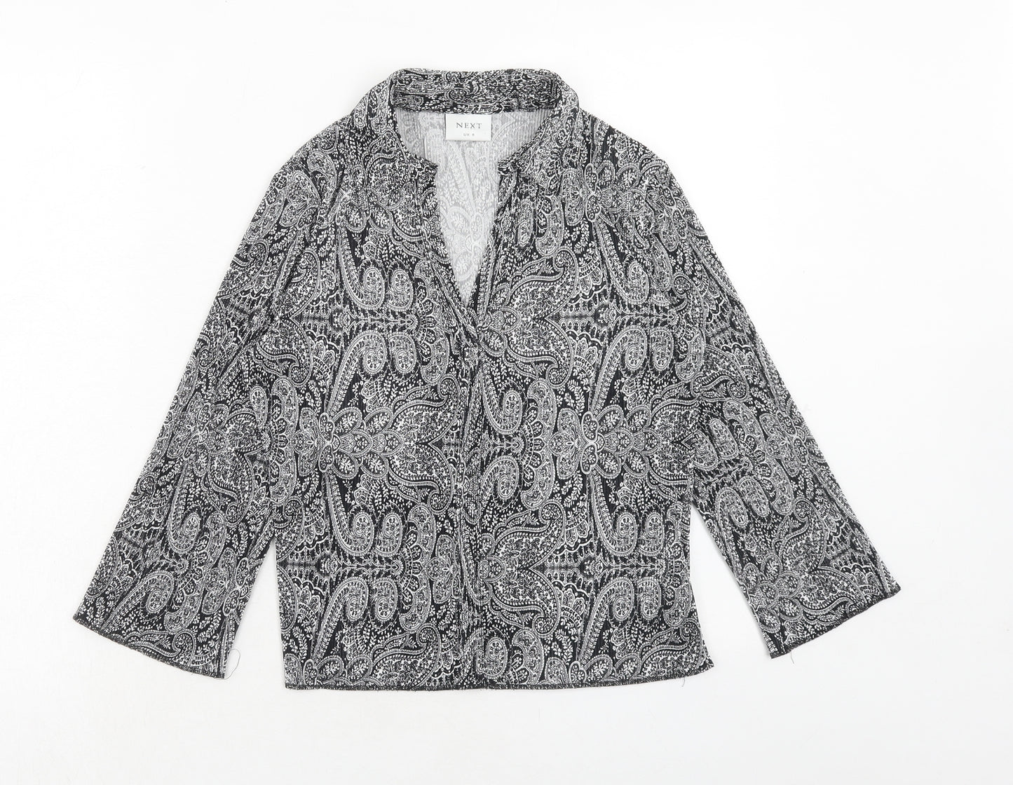 NEXT Womens Black Paisley Polyester Basic Blouse Size 6 Collared