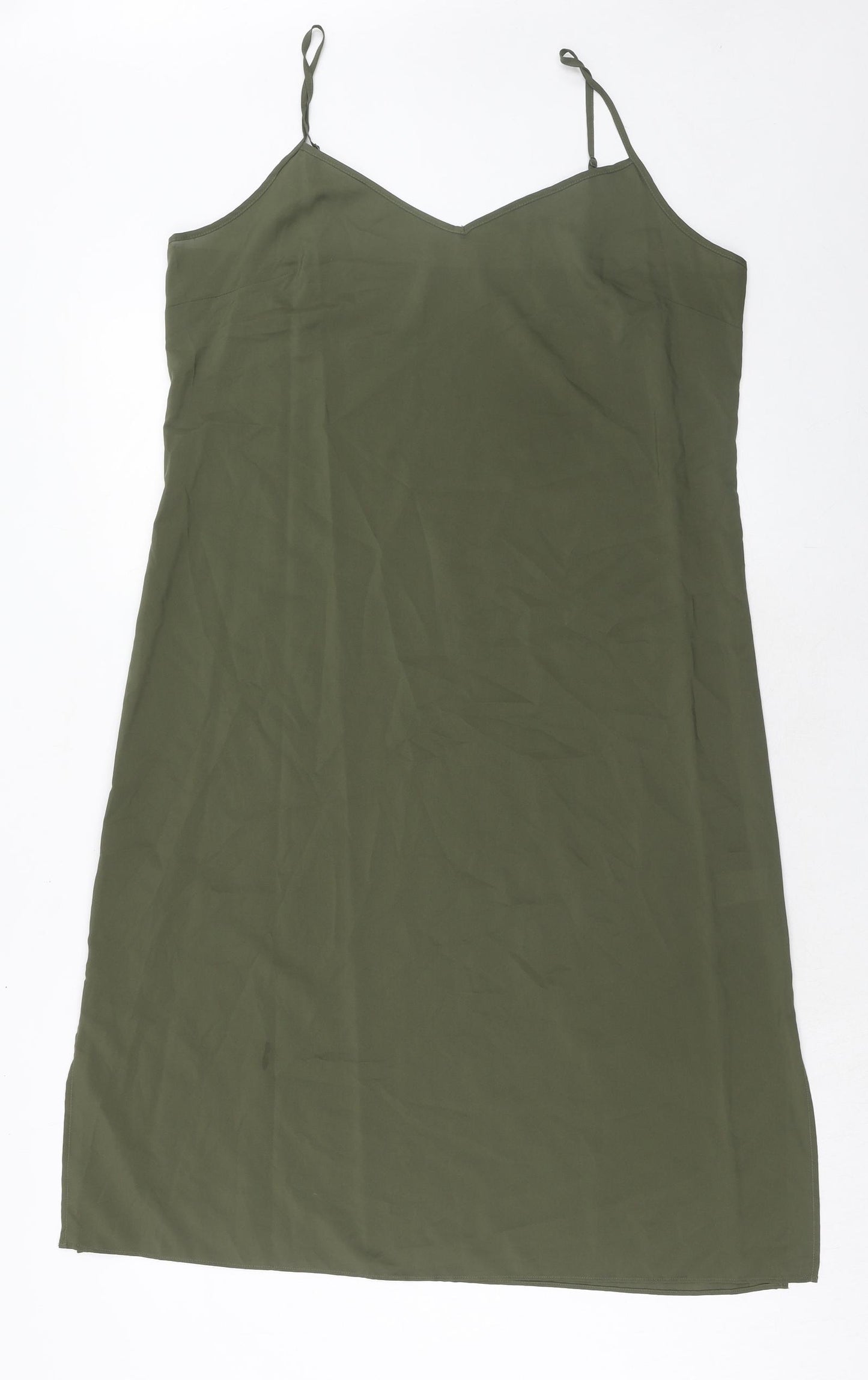 Marks and Spencer Womens Green Polyester Slip Dress Size 14 V-Neck Pullover