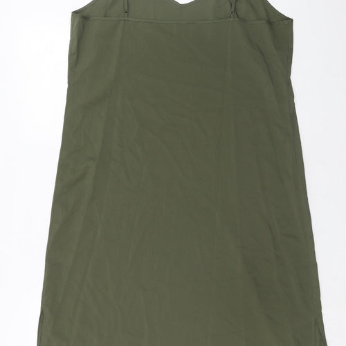 Marks and Spencer Womens Green Polyester Slip Dress Size 14 V-Neck Pullover