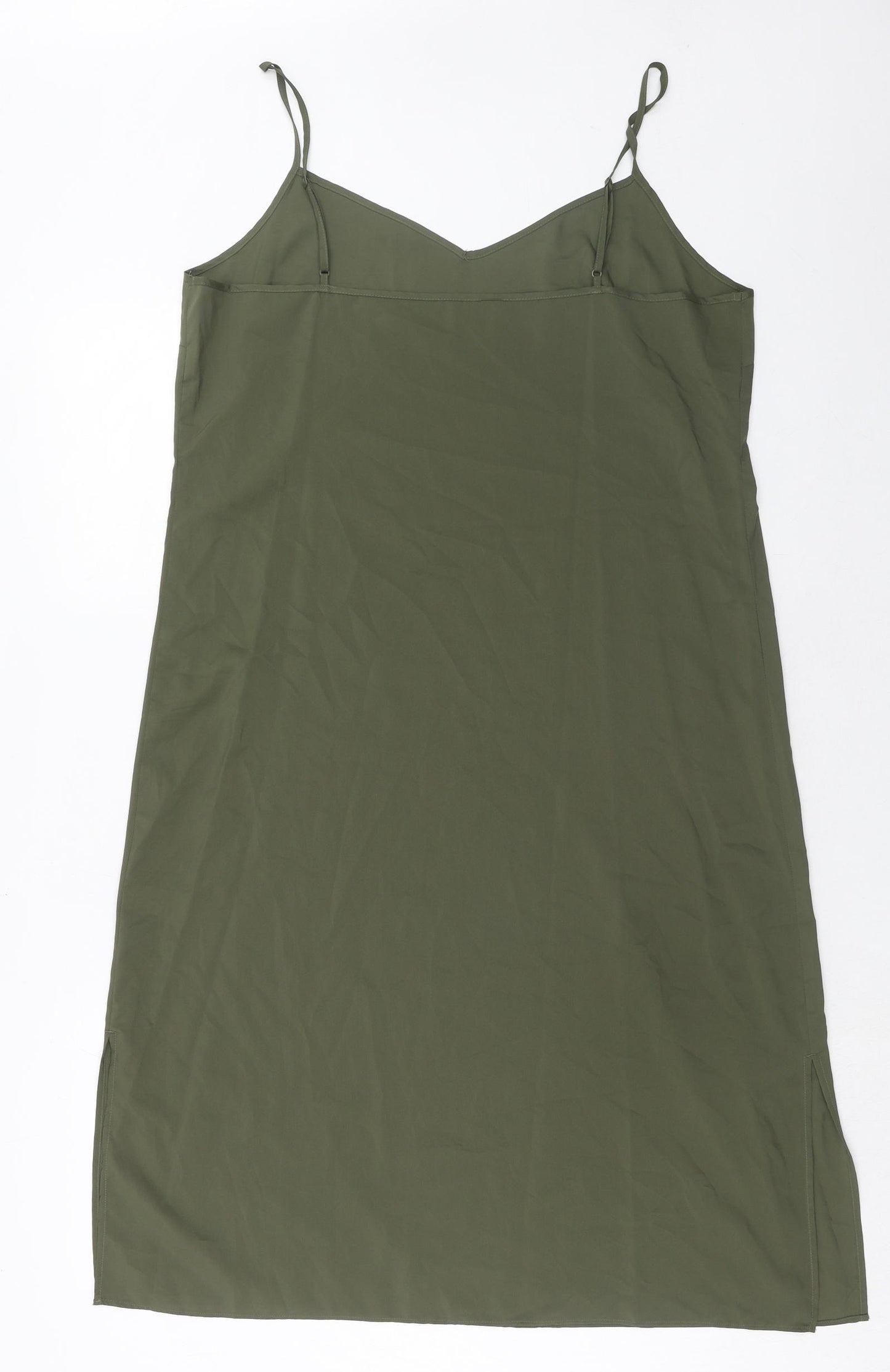 Marks and Spencer Womens Green Polyester Slip Dress Size 14 V-Neck Pullover