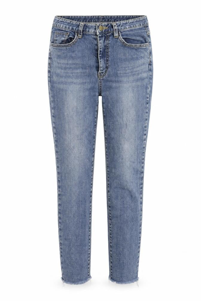 Front view of BLOCK women’s blue cotton skinny jeans, size M, regular zip