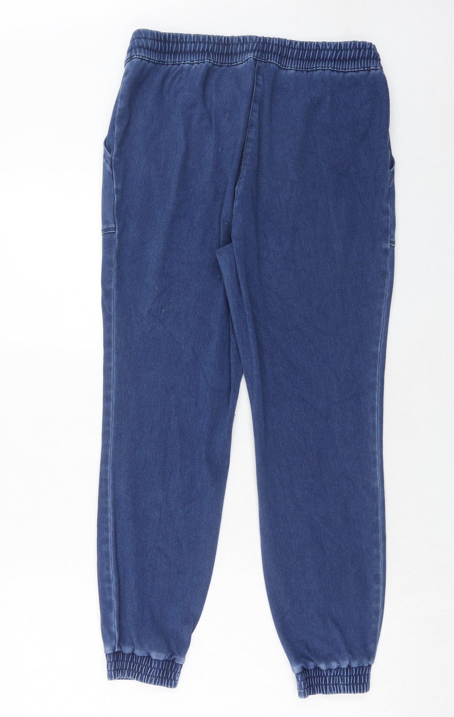 NEXT Womens Blue Herringbone Cotton Tapered Jeans Size 12 Regular Drawstring