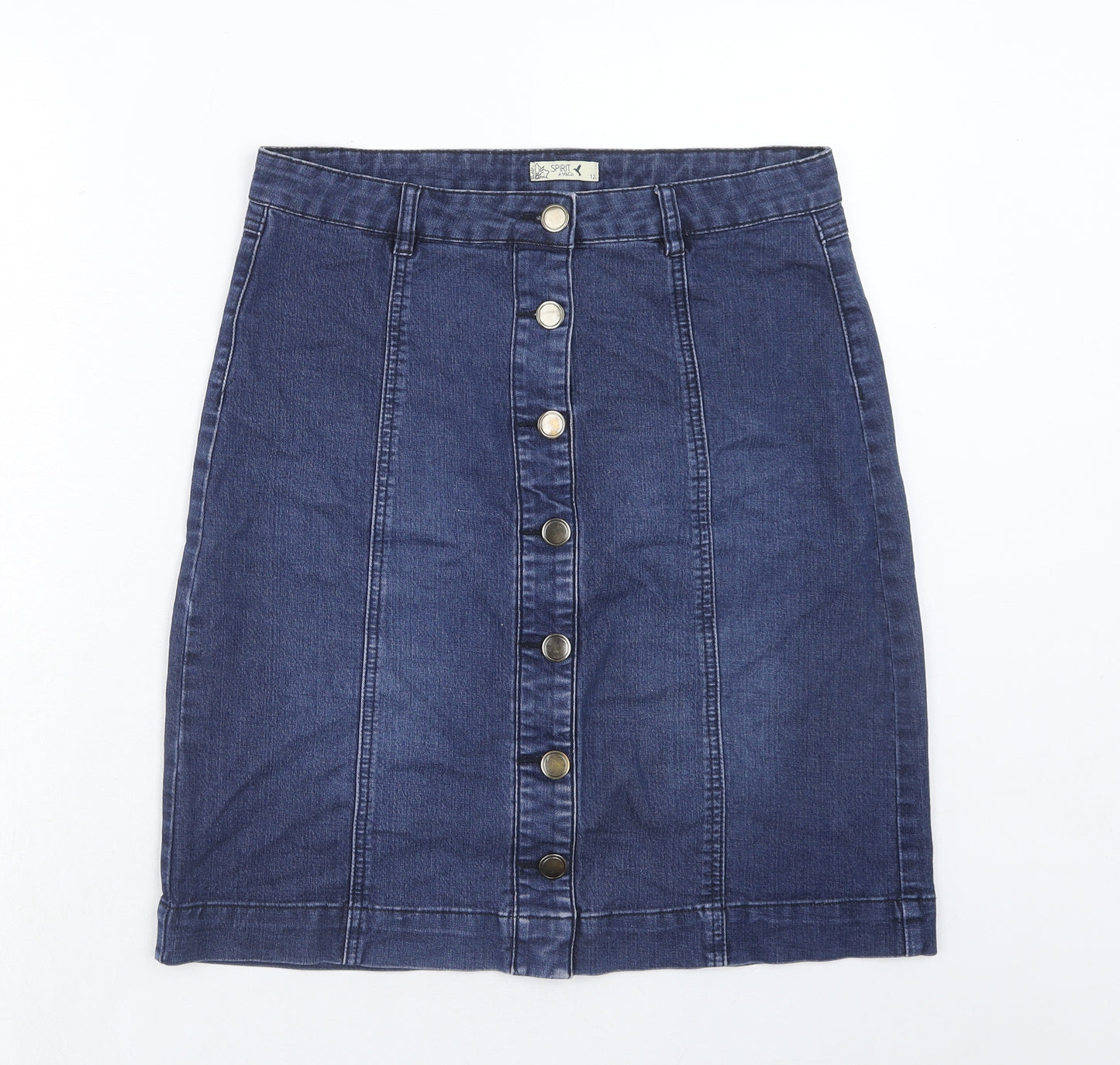 M&Co Womens Blue Cotton A-Line Skirt Size 12 Button