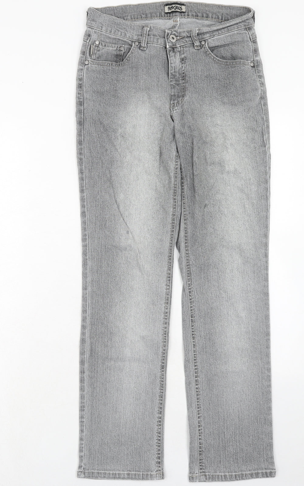 Angels Womens Grey Cotton Straight Jeans Size 10 Regular Zip